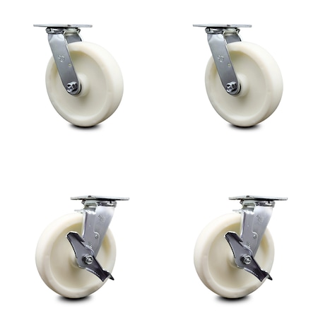 Service Caster 8 Inch Nylon Swivel Caster Set with Ball Bearings 2 Brakes SCC-30CS820-NYB-2-TLB-2